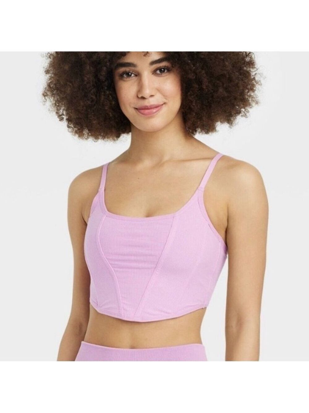 Colsie Pink Corset Ribbed Mesh Top - Picture 3 of 10